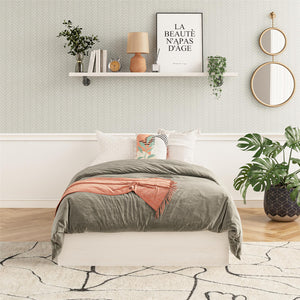 RealRooms DreamSaver Platform Bed Frame and Mattress Set - Ivory Oak - Twin