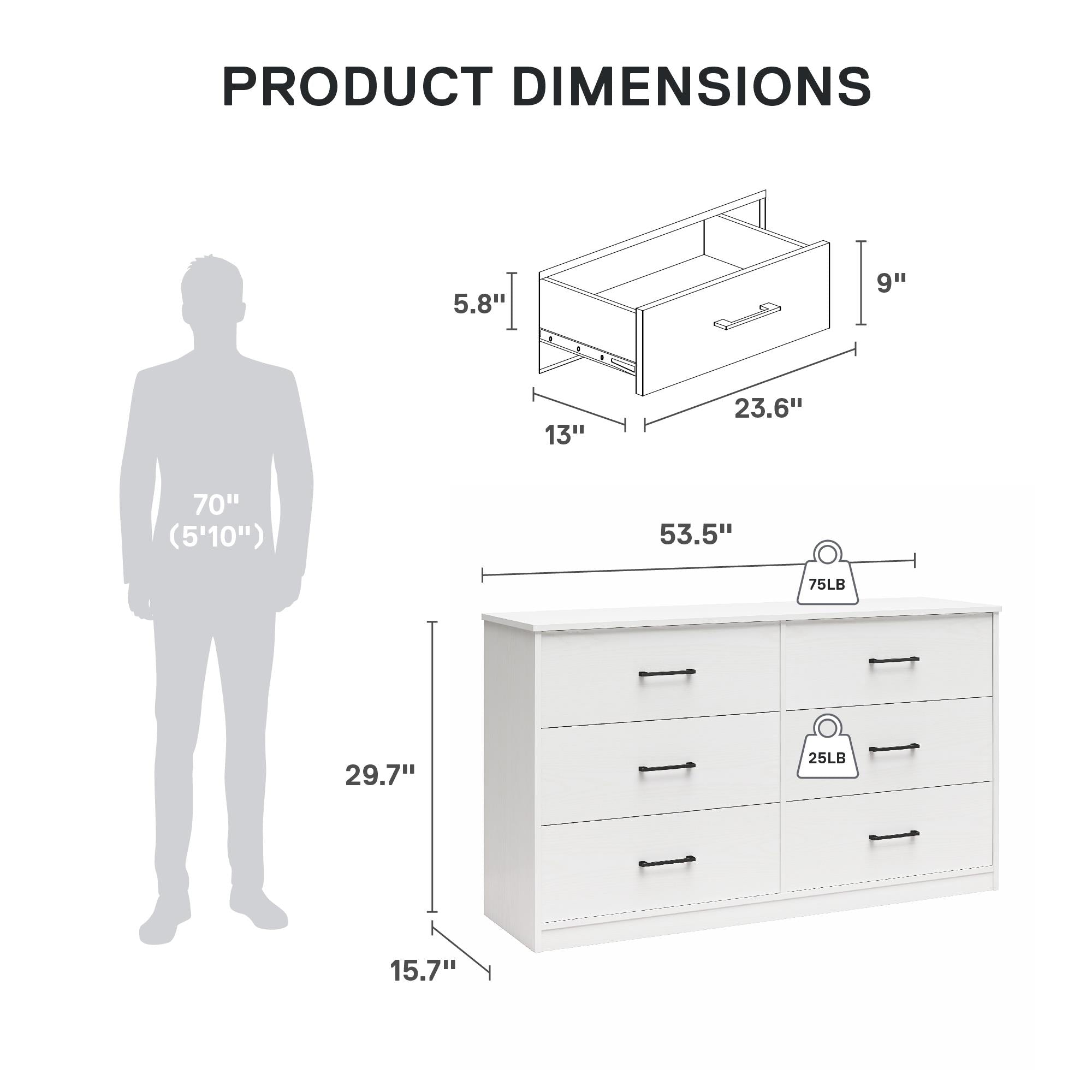 Ameriwood Home BrEZ Build Pearce Wide 6 Drawer Dresser - White - 6 Drawer