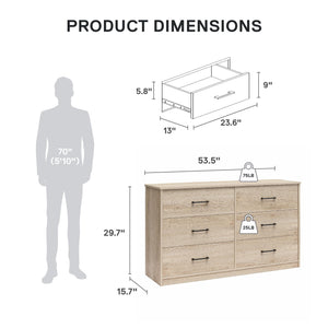 Ameriwood Home BrEZ Build Pearce Wide 6 Drawer Dresser - Blonde Oak - 6 Drawer