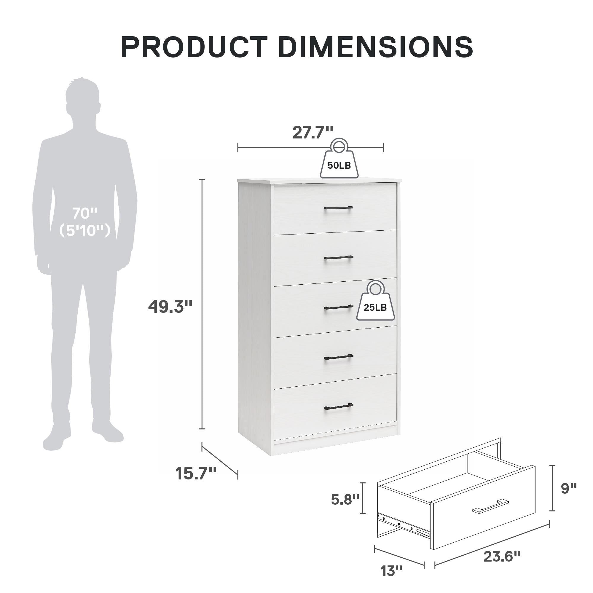 Ameriwood Home BrEZ Build Pearce Tall 5 Drawer Dresser - White - 5 Drawer