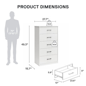 Ameriwood Home BrEZ Build Pearce Tall 5 Drawer Dresser - White - 5 Drawer
