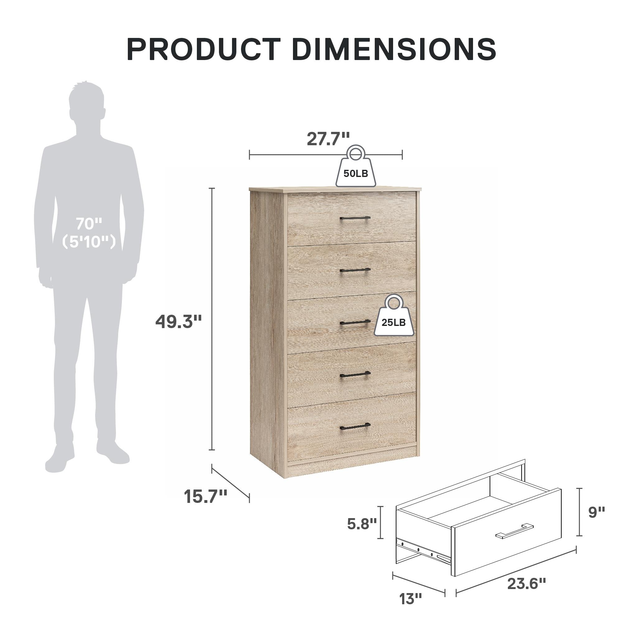 Ameriwood Home BrEZ Build Pearce Tall 5 Drawer Dresser - Blonde Oak - 5 Drawer