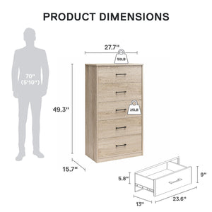 Ameriwood Home BrEZ Build Pearce Tall 5 Drawer Dresser - Blonde Oak - 5 Drawer