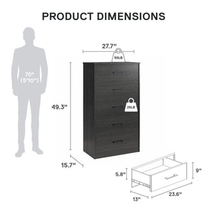 Ameriwood Home BrEZ Build Pearce Tall 5 Drawer Dresser - Black Oak - 5 Drawer