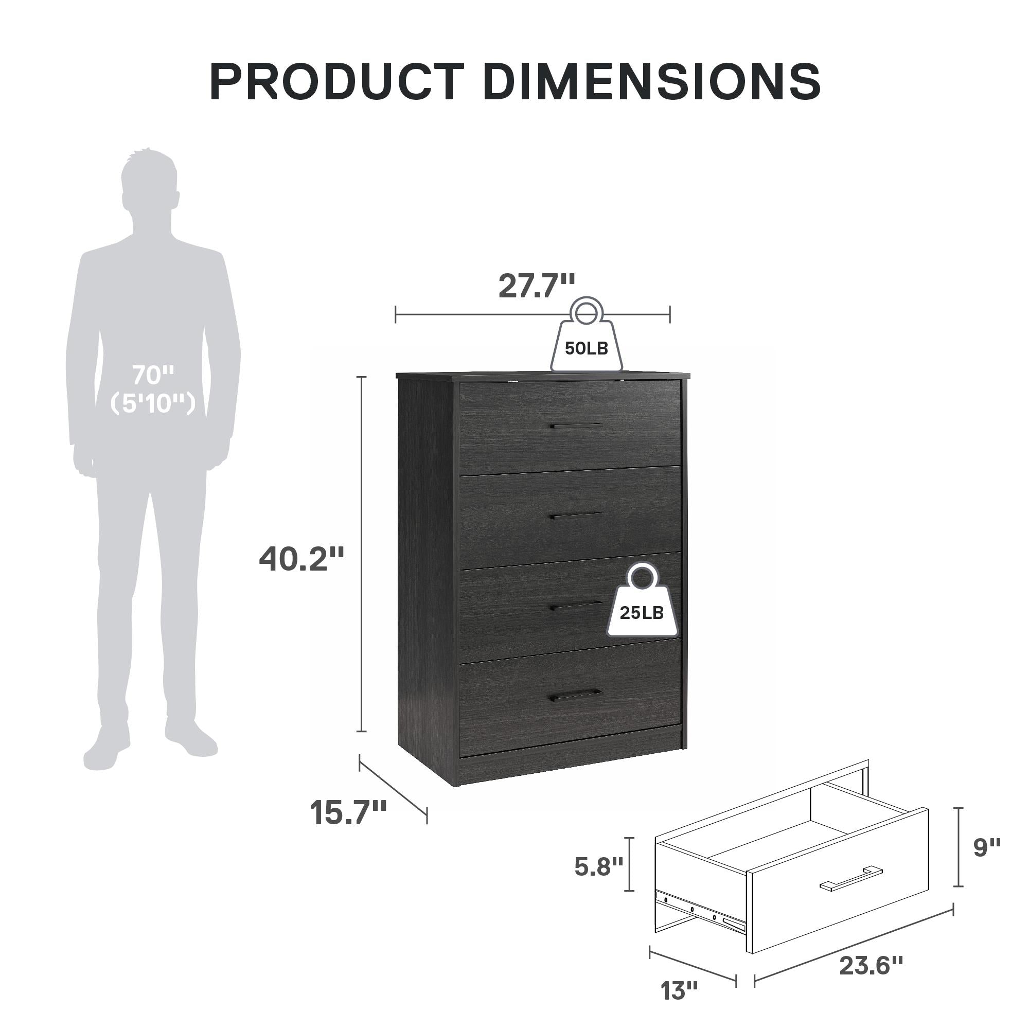 Ameriwood Home BrEZ Build Pearce 4 Drawer Dresser - Black Oak - 4 Drawer