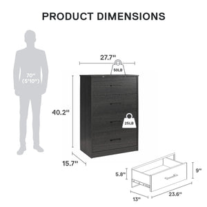 Ameriwood Home BrEZ Build Pearce 4 Drawer Dresser - Black Oak - 4 Drawer