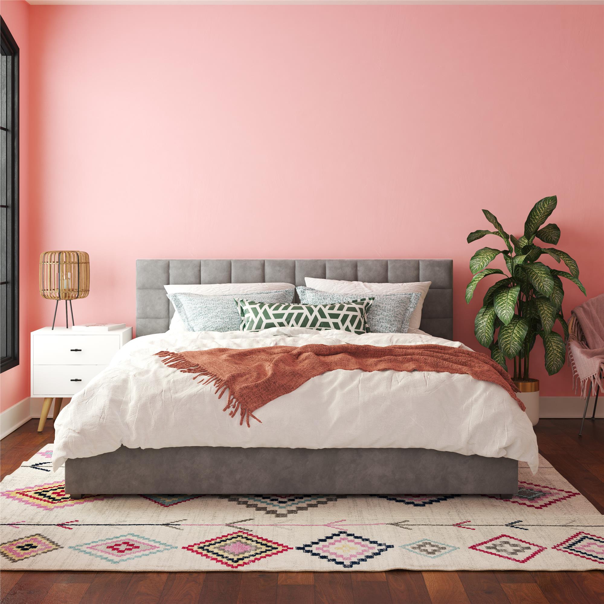 CosmoLiving Serena Upholstered Bed with Drawers - Light Gray - King