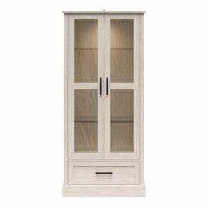 Ameriwood Home Sherman Curio Cabinet with Glass Doors and Storage Drawer - White Oak