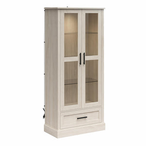 Ameriwood Home Sherman Curio Cabinet with Glass Doors and Storage Drawer - White Oak