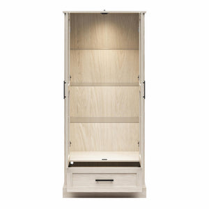 Ameriwood Home Sherman Curio Cabinet with Glass Doors and Storage Drawer - White Oak