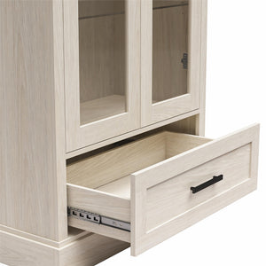 Ameriwood Home Sherman Curio Cabinet with Glass Doors and Storage Drawer - White Oak