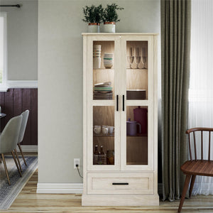 Ameriwood Home Sherman Curio Cabinet with Glass Doors and Storage Drawer - White Oak