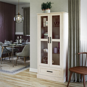 Ameriwood Home Sherman Curio Cabinet with Glass Doors and Storage Drawer - White Oak
