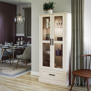 Ameriwood Home Sherman Curio Cabinet with Glass Doors and Storage Drawer - White Oak