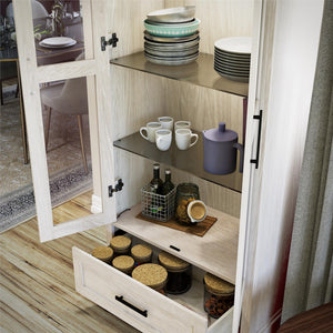 Ameriwood Home Sherman Curio Cabinet with Glass Doors and Storage Drawer - White Oak