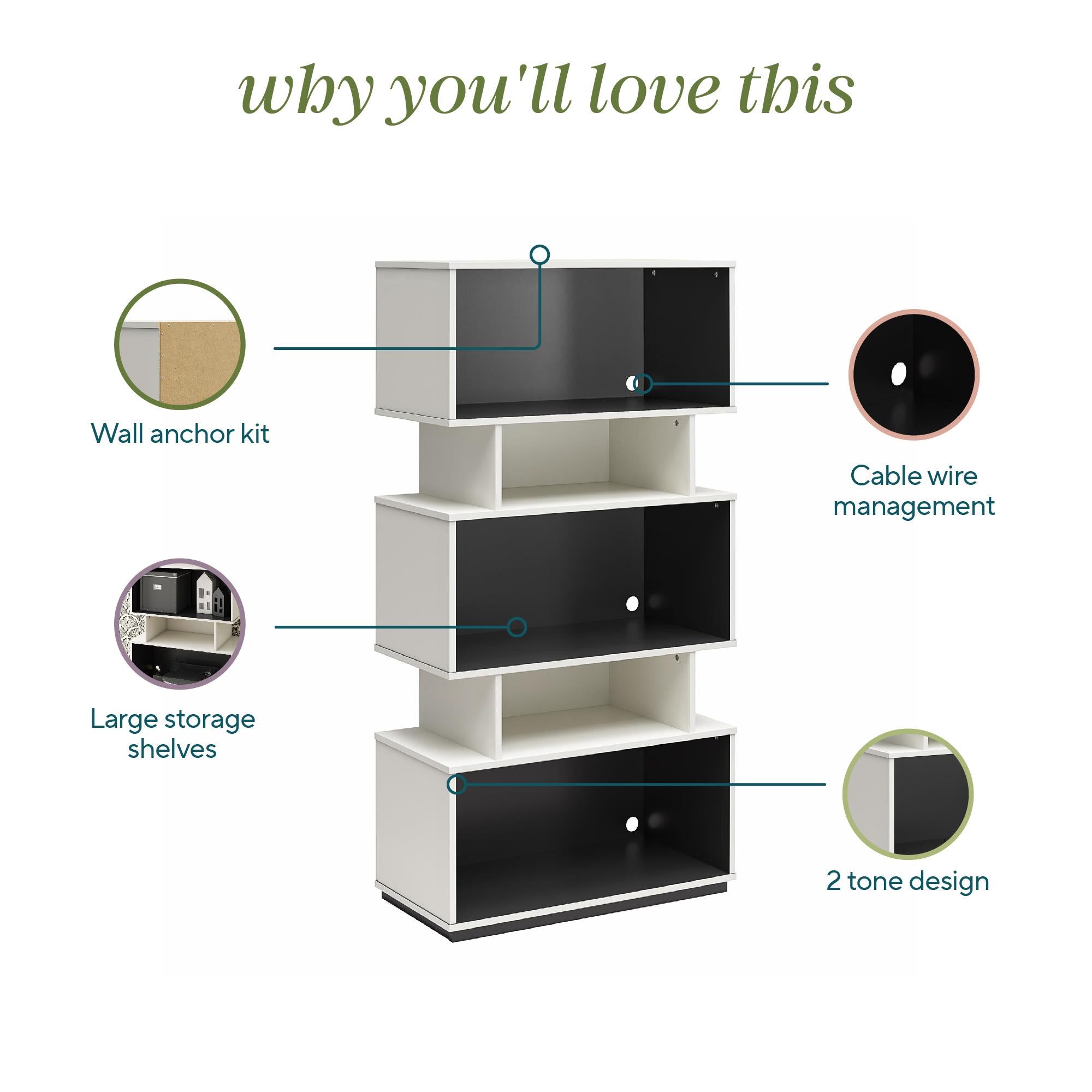 Novogratz Shadow Gaming Storage Unit Bookcase - White