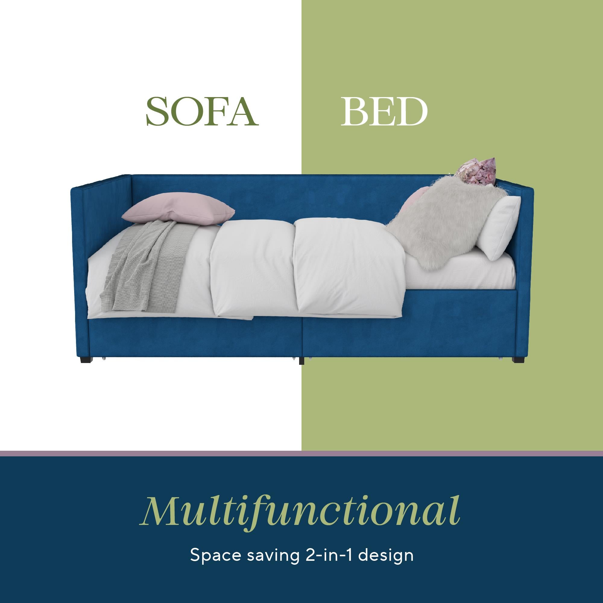 Novogratz Arliss Modern Tuxedo Daybed with Storage - Indigo Blue - Twin