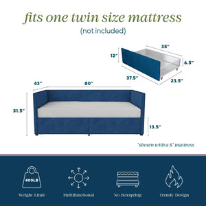Novogratz Arliss Modern Tuxedo Daybed with Storage - Indigo Blue - Twin