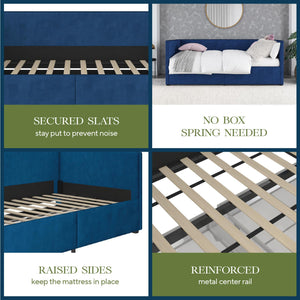 Novogratz Arliss Modern Tuxedo Daybed with Storage - Indigo Blue - Twin
