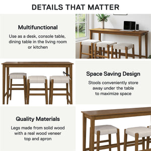 DHP Dallon Sofa Table with 3 Stools and USB Charger - Blonde Oak
