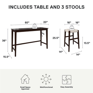 DHP Dallon Sofa Table with 3 Stools and USB Charger - Espresso