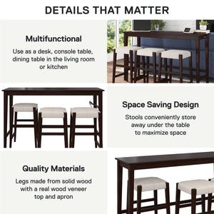 DHP Dallon Sofa Table with 3 Stools and USB Charger - Espresso