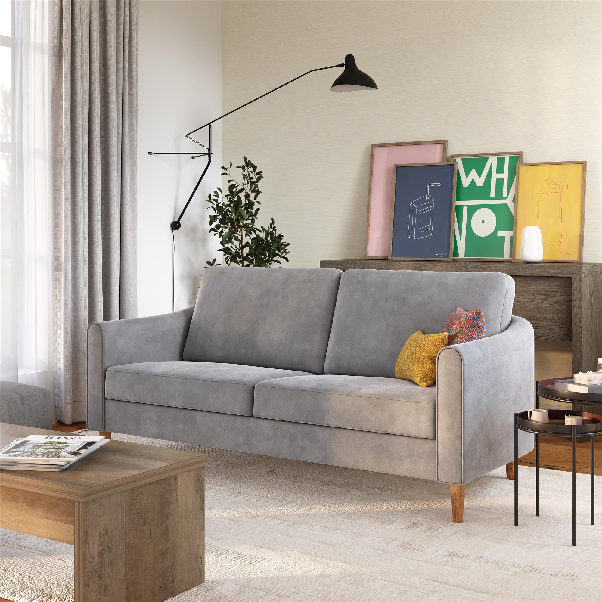 Mr. Kate Moon 73.5" Upholstered Sofa with Curved Back  - Gray - 3-Seater