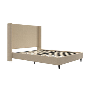 DHP Eveline Upholstered Wingback Bed - Textured Beige Canvas - Queen