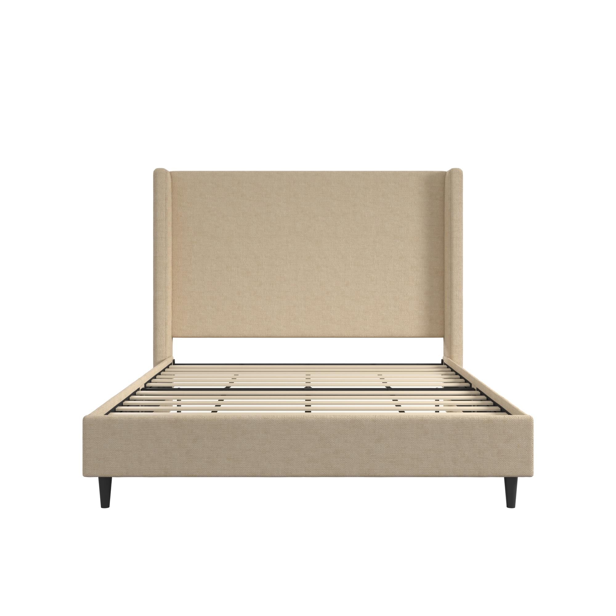 DHP Eveline Upholstered Wingback Bed - Textured Beige Canvas - Queen