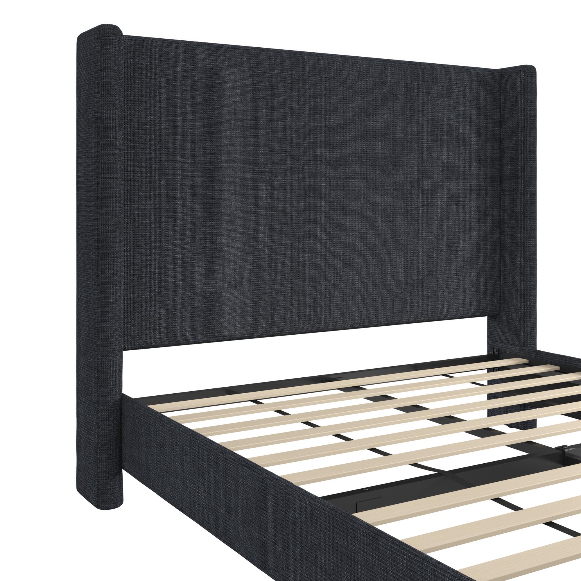 DHP Eveline Upholstered Wingback Bed - Textured Dark Blue Canvas - Queen