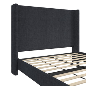 DHP Eveline Upholstered Wingback Bed - Textured Dark Blue Canvas - Queen