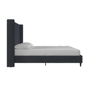 DHP Eveline Upholstered Wingback Bed - Textured Dark Blue Canvas - Queen