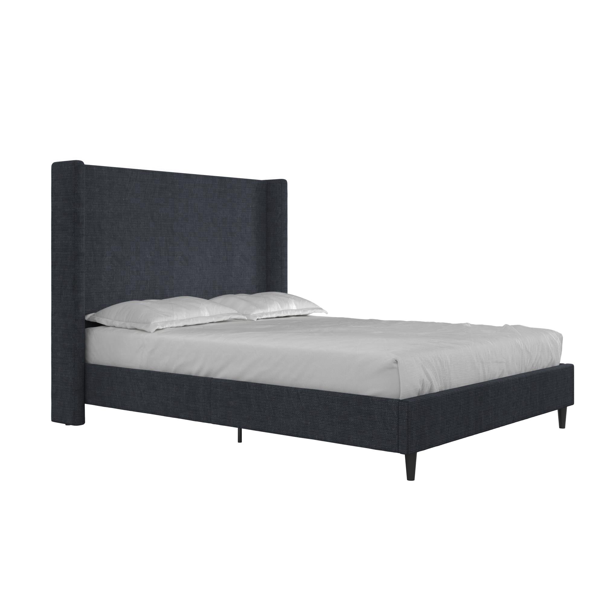 DHP Eveline Upholstered Wingback Bed - Textured Dark Blue Canvas - Queen