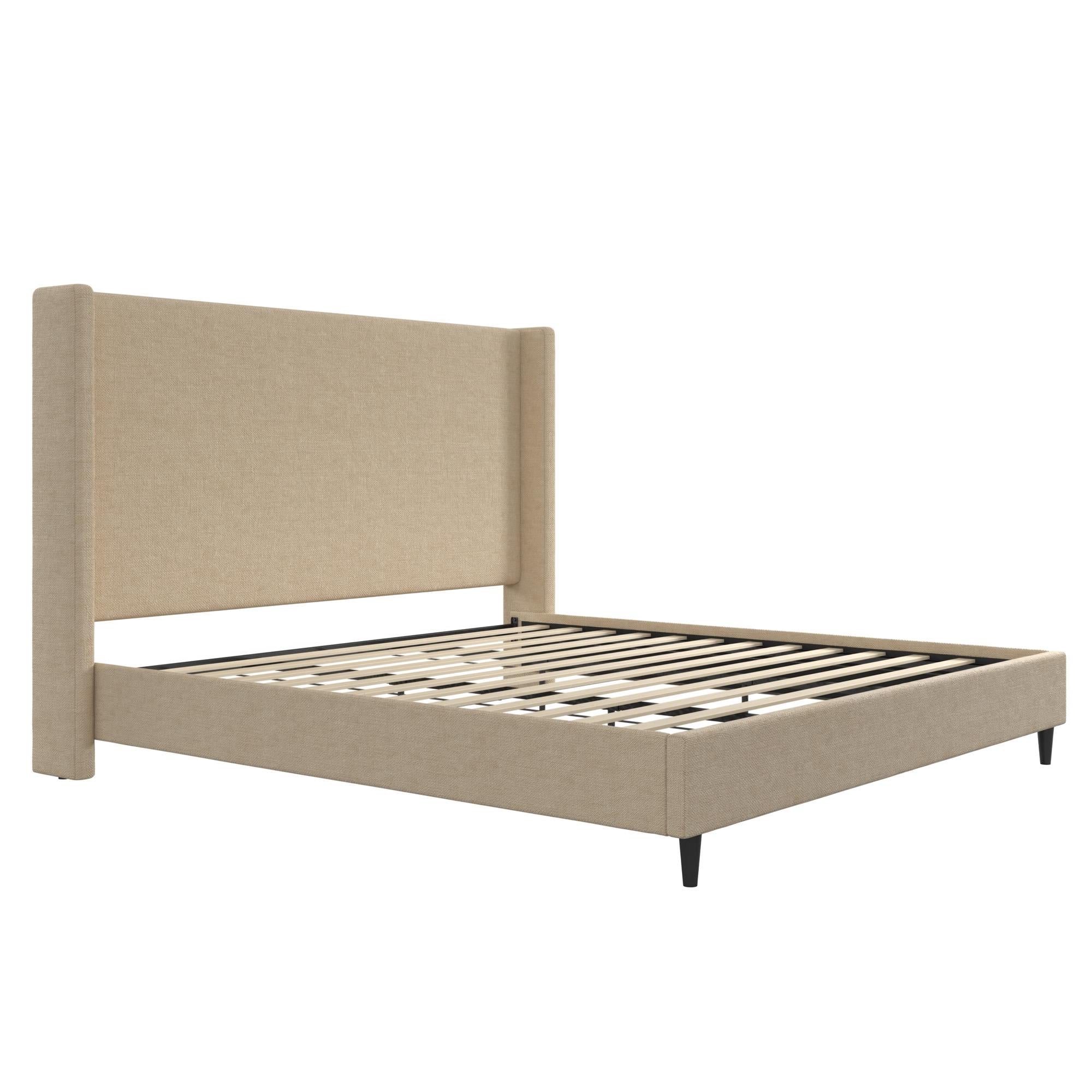 DHP Eveline Upholstered Wingback Bed - Textured Beige Canvas - King