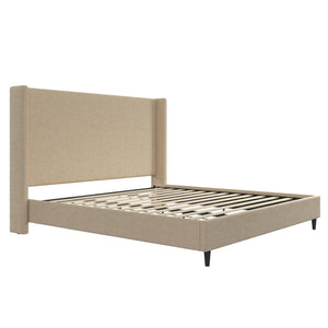 DHP Eveline Upholstered Wingback Bed - Textured Beige Canvas - King