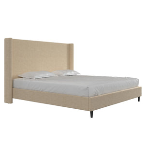 DHP Eveline Upholstered Wingback Bed - Textured Beige Canvas - King