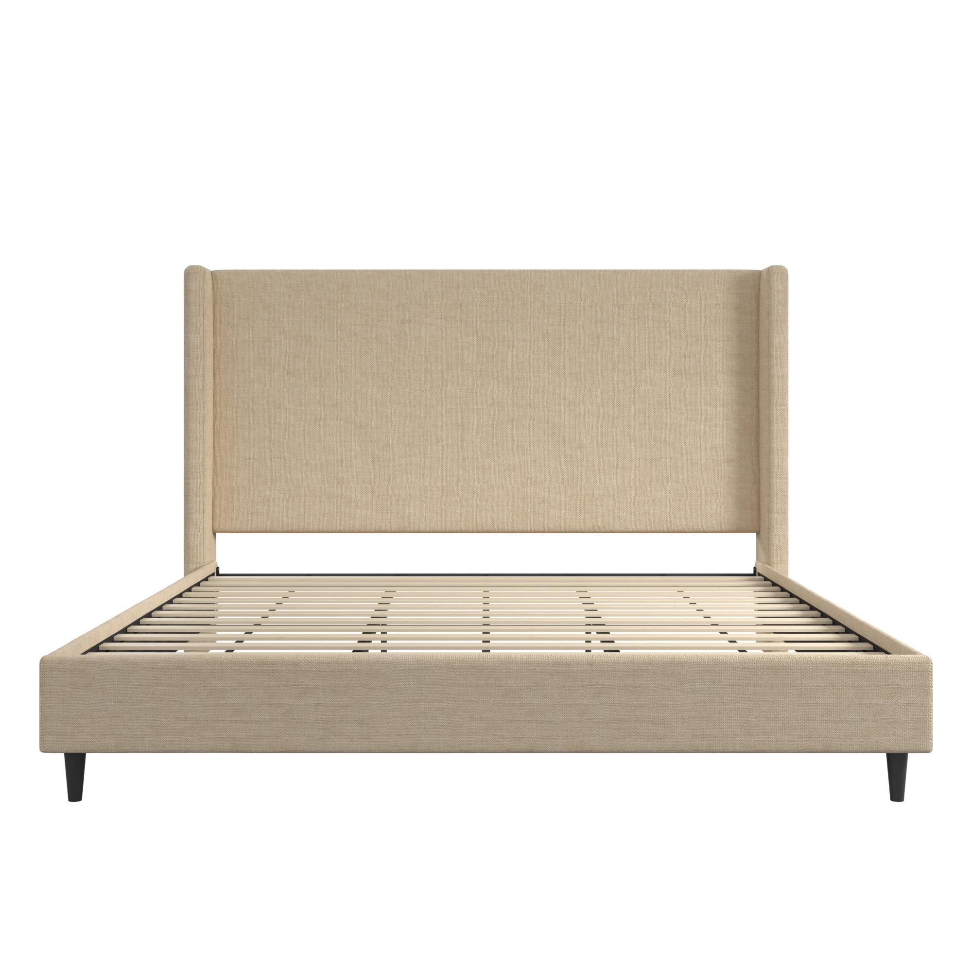 DHP Eveline Upholstered Wingback Bed - Textured Beige Canvas - King