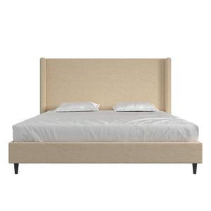 DHP Eveline Upholstered Wingback Bed - Textured Beige Canvas - King