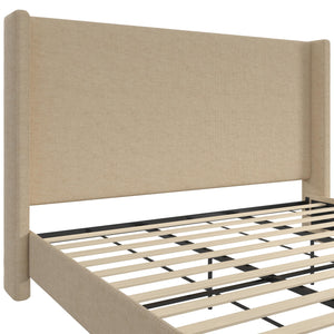 DHP Eveline Upholstered Wingback Bed - Textured Beige Canvas - King