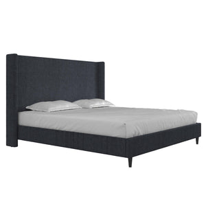 DHP Eveline Upholstered Wingback Bed - Textured Dark Blue Canvas - King