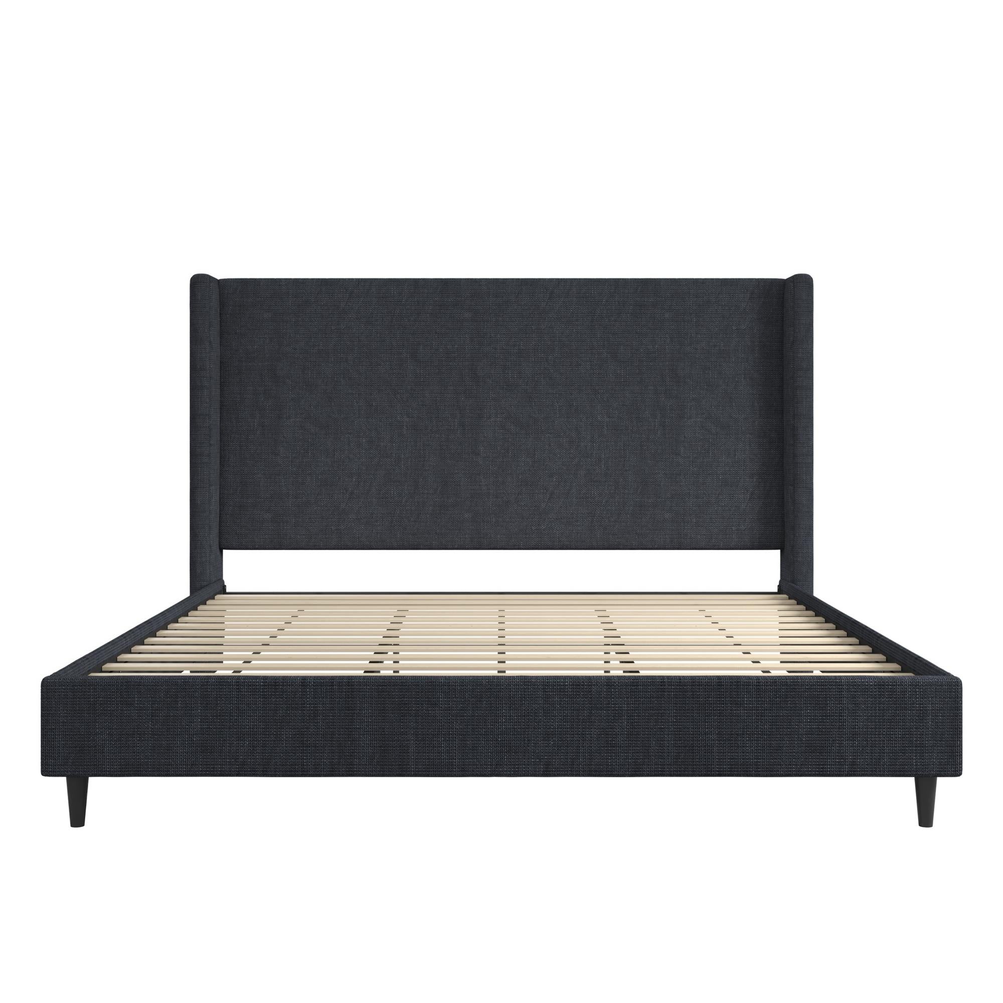 DHP Eveline Upholstered Wingback Bed - Textured Dark Blue Canvas - King
