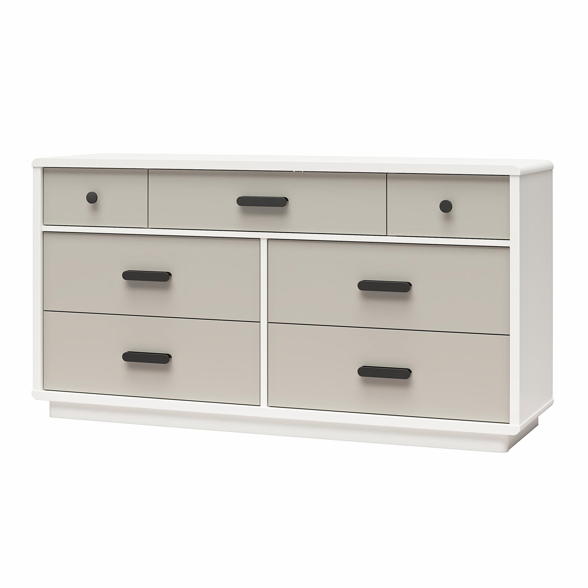 CosmoLiving Valencia 7-Drawer Wide Dresser - Taupe/White