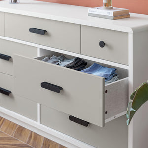 CosmoLiving Valencia 7-Drawer Wide Dresser - Taupe/White