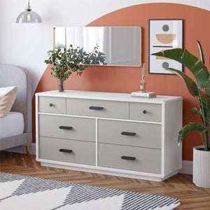 CosmoLiving Valencia 7-Drawer Wide Dresser - Taupe/White