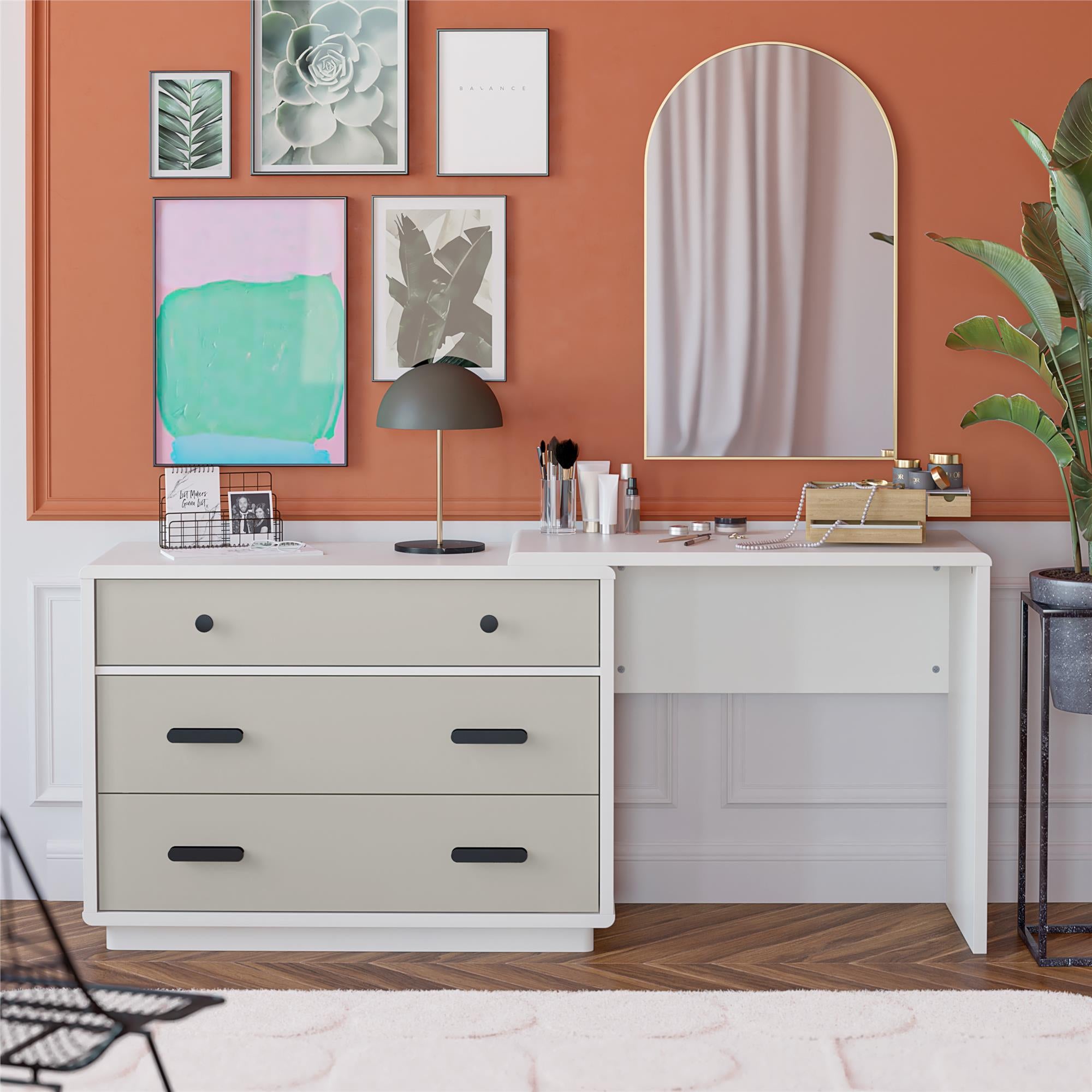 CosmoLiving Valencia 3-Drawer Dresser and Desk Combo - Taupe/White