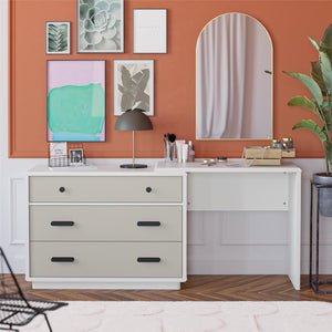 CosmoLiving Valencia 3-Drawer Dresser and Desk Combo - Taupe/White