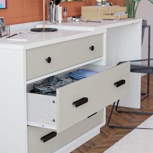 CosmoLiving Valencia 3-Drawer Dresser and Desk Combo - Taupe/White