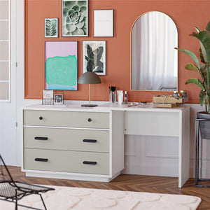CosmoLiving Valencia 3-Drawer Dresser and Desk Combo - Taupe/White