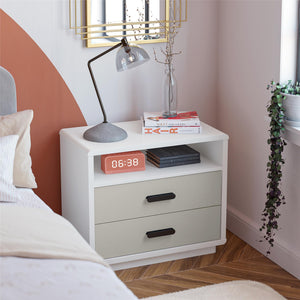 CosmoLiving Valencia 2-Drawer Nightstand - Taupe/White