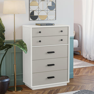 CosmoLiving Valencia Tall 5-Drawer Dresser - Taupe/White